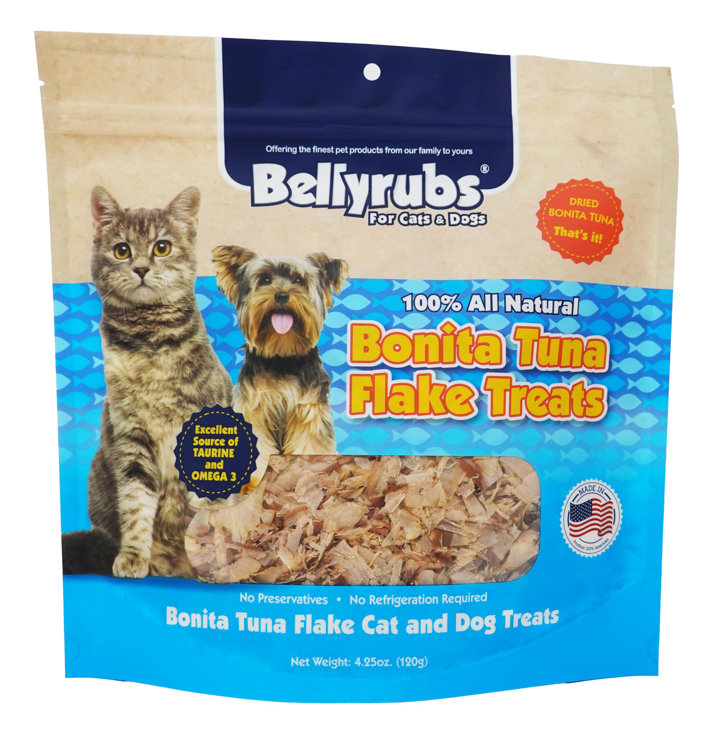 Bellyrubs Bonita Tuna Flakes for Cats and Dogs 4.25oz | Premium Dried Tuna Cat Treat | All-Natural Gluten & Grain Free Tuna Flake Treats | Healthy High Protein Pet Training Chews | Made in USA