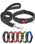 Aeclleca Reflective Dog Collar and Leash Set with Safety Locking Buckle，Adjustable Soft Nylon Pet Collars for Small Medium Dogs (Black L)