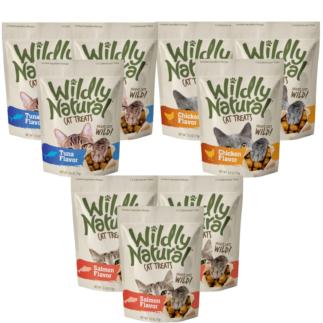 Fruitables Wildly Natural Cat Treat Variety Pack with Chicken Tuna and Salmon 9 Pack (3) 2.5 Ounce Bags of Each Flavor