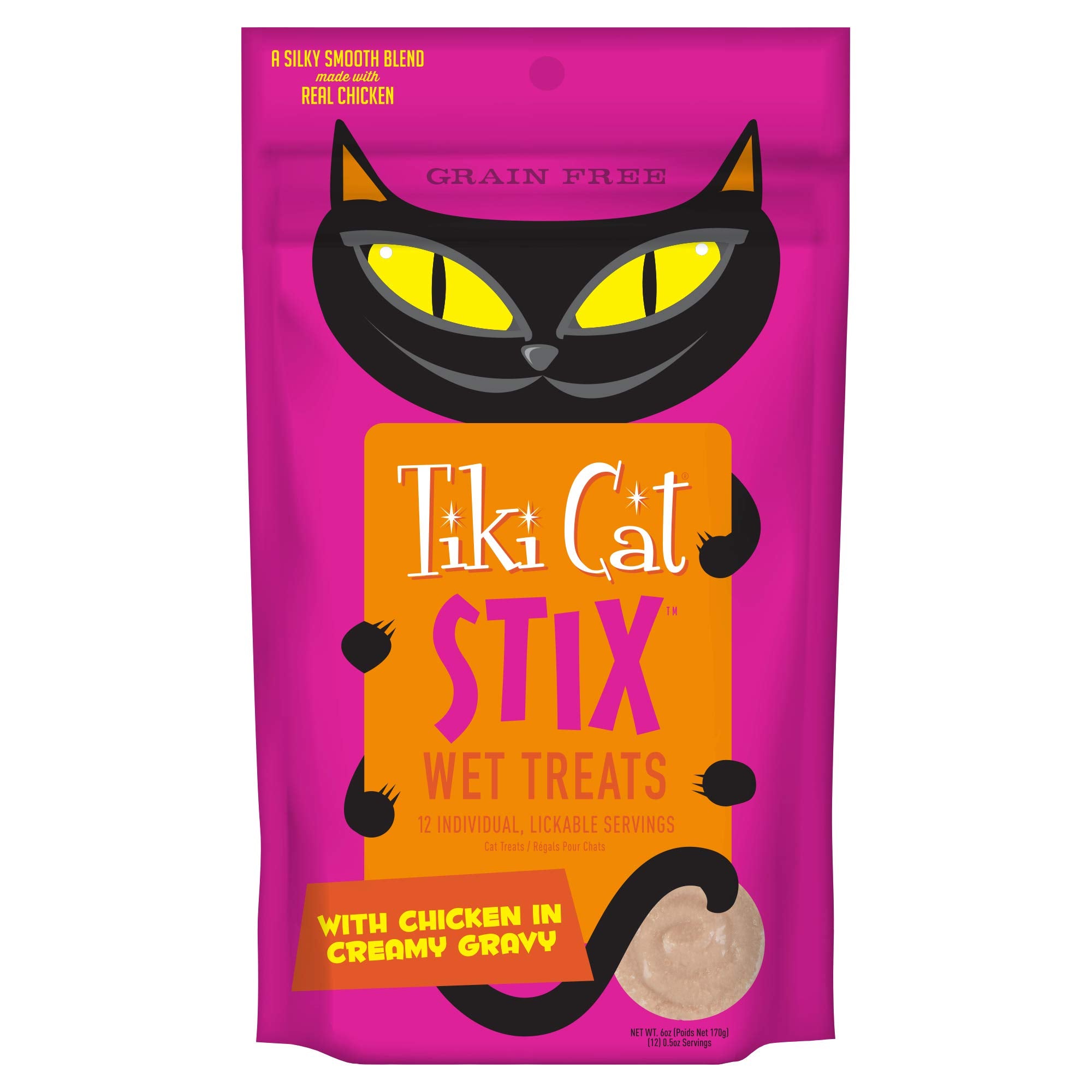 Tiki Cat Stix Mousse Treats Single Serve Indulgent Lickable Treat or Dry Food Topper with Chicken in Creamy Gravy 0.5 oz. Servings (144 Count)