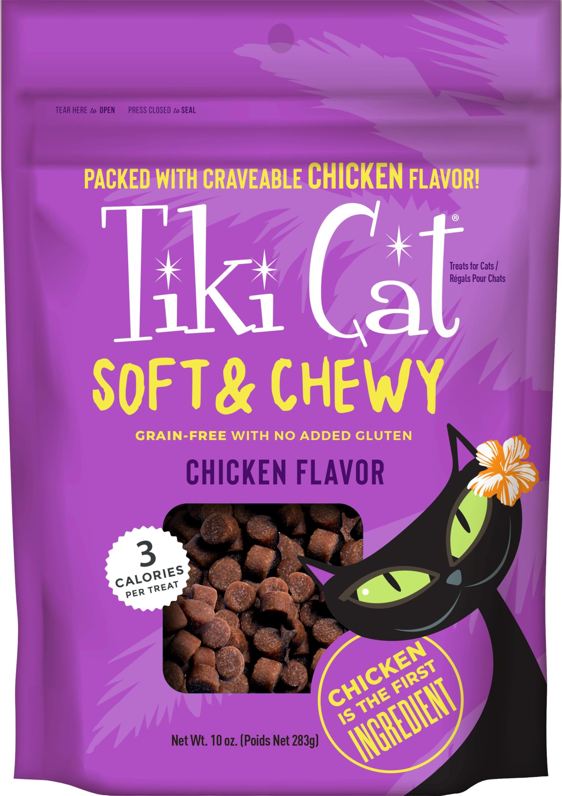 Tiki Cat Soft & Chewy Treats Chicken Flavor 3 Calories Per Treat with Grain-Free and No Added Gluten 10 oz Pouch (Pack of 1)